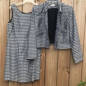 Black and white sleeveless check dress and jacket